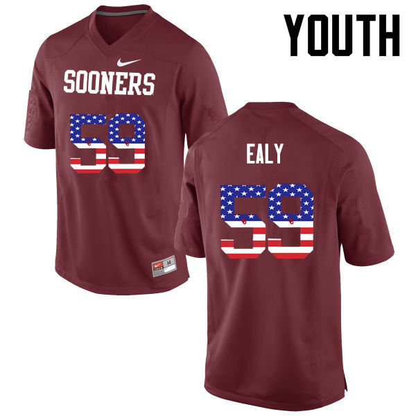 Youth Oklahoma Sooners #59 Adrian Ealy College Football USA Flag Fashion Jerseys-Crimson